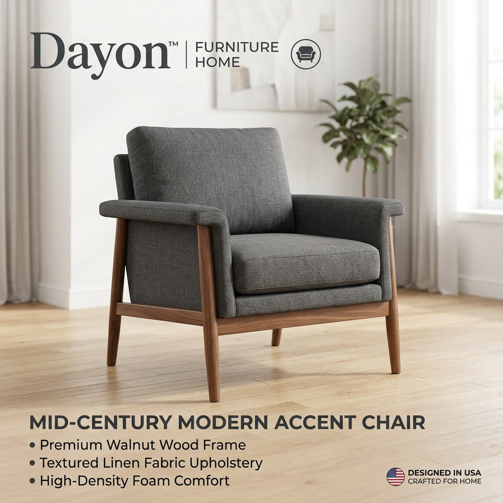 Dayon™ Arlen Walnut Lounge Chair - Mid-Century Modern Accent Chair for Living Room,
