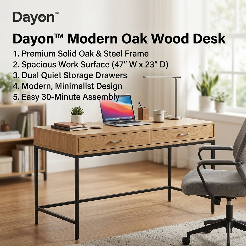 Dayon™ Oakline Studio Desk with Dual Soft-Glide Drawers